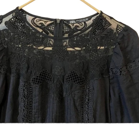 Zara Black Lace and Embroidery Puff Sleeve Dress - Picture 4 of 7